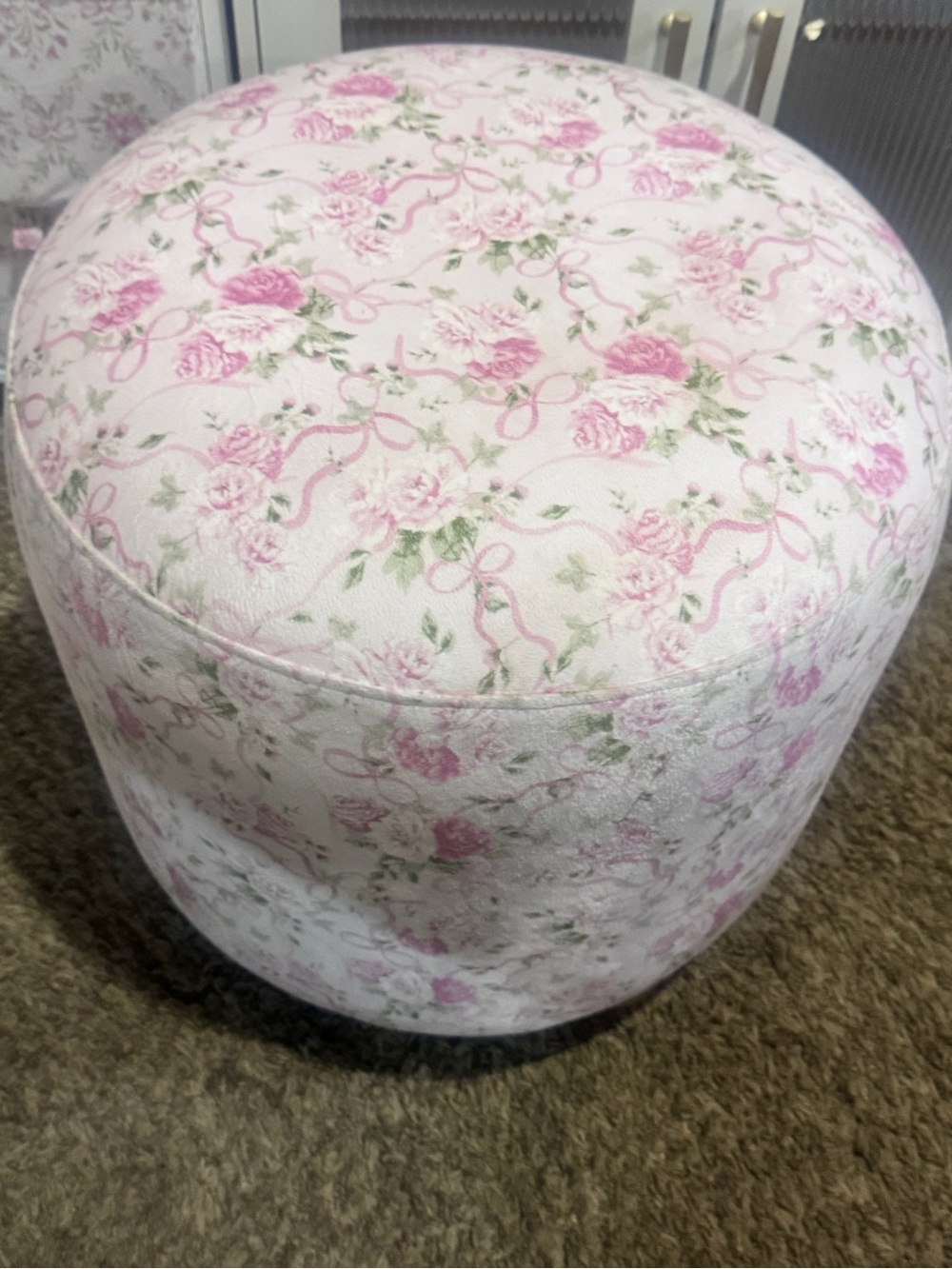 Coquette Floral Pink Round Pouf Ottoman